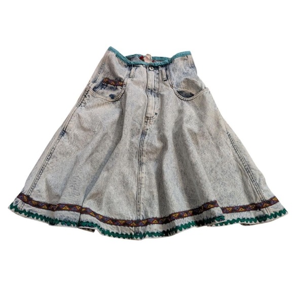 bonjour Dresses & Skirts - VTG Acid Wash 80s Bonjour Denim High Waisted Skirt Color Trim Size 8
